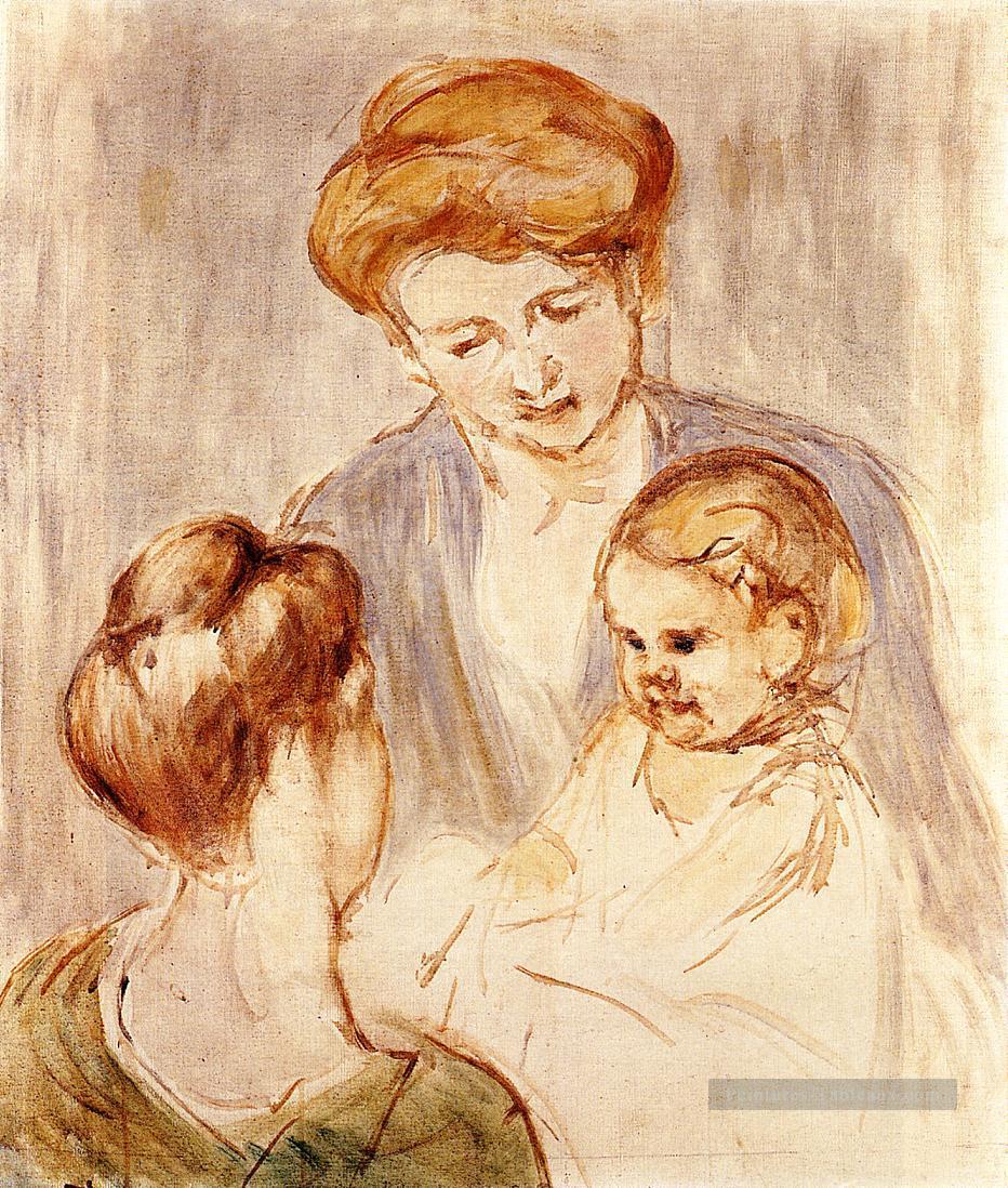 Un bébé souriant à deux jeunes femmes mères des enfants Mary Cassatt Peintures à l'huile